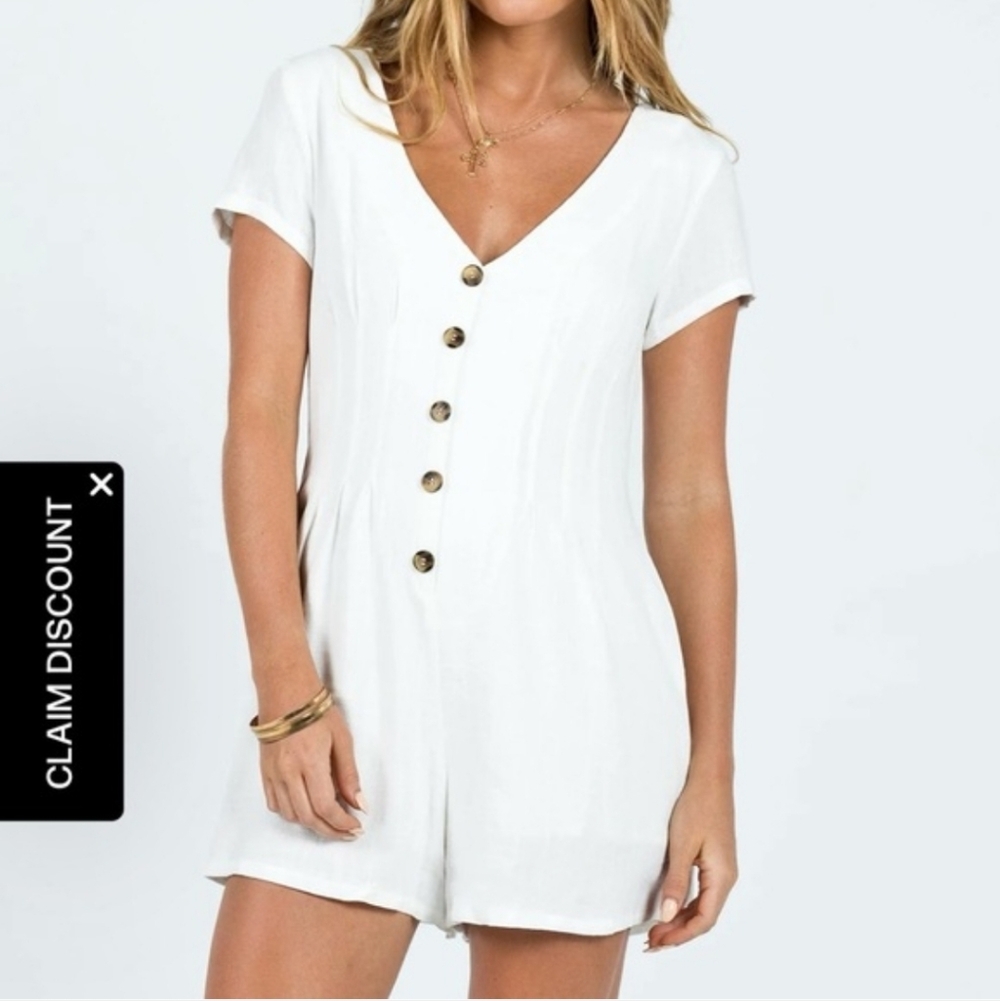 Princess Polly Adi Romper Linen Blend White Size 8 - Picture 3 of 16